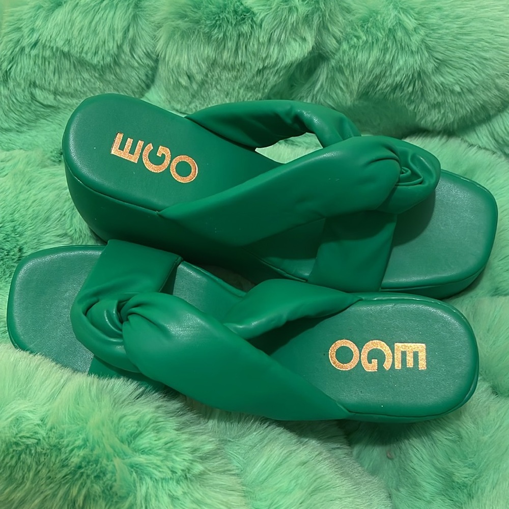 EGO WEEGO TWISTED EXTREME WEDGE OPEN TOE SHOE HEEL SANDAL GREEN US 9 UK 7 SPRING - Picture 5 of 6